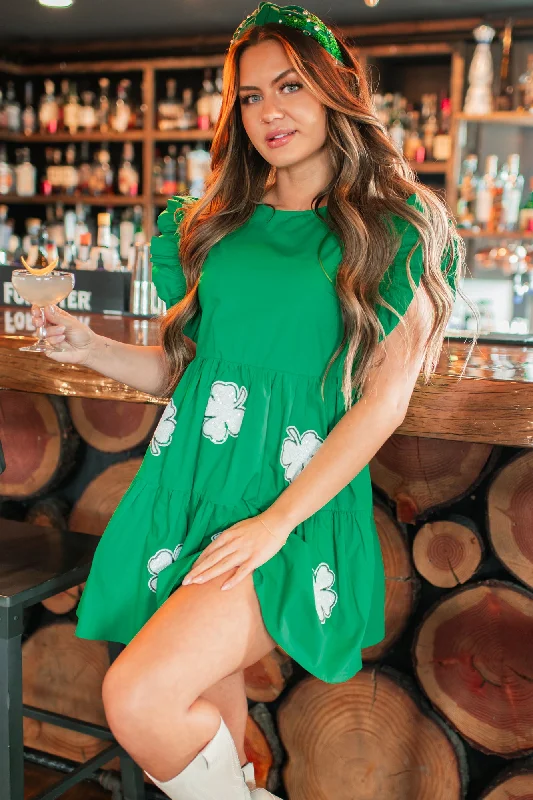 Aisling Sequin Clover Mini Dress (Green) Classic White Mini Dress