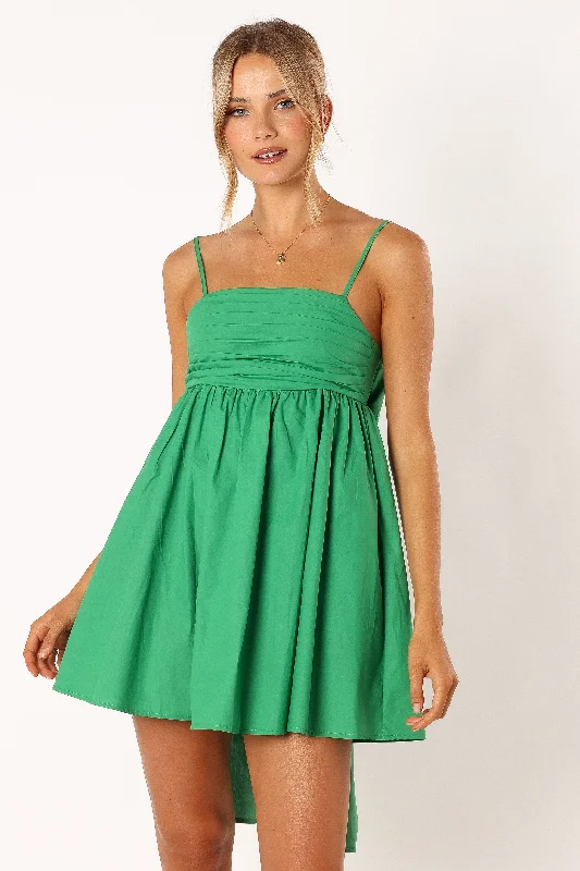 Alice Bow Back Mini Dress - Green Cozy Cotton Mini Dress