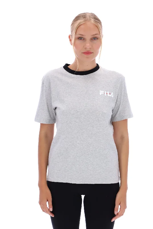 Pria Womens T-Shirt Asymmetrical Pockets Print