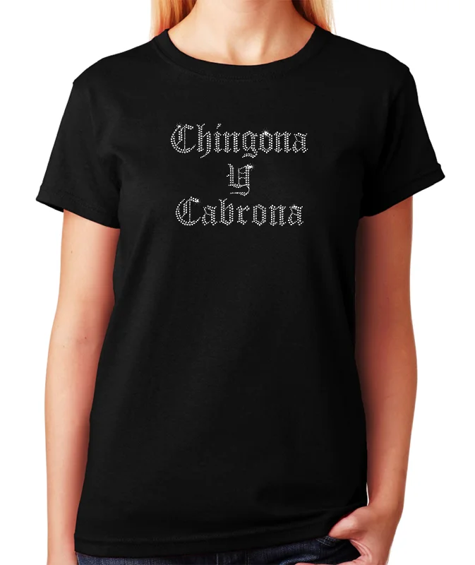 Women's / Unisex T-Shirt with Chingona y Cabrona in Rhinestones Spandex Blend Rayon Blend Denim Blend Women's / Unisex T-Shirt with Chingona y Cabrona in Rhinestones Spandex Blend Rayon Blend Denim Blend