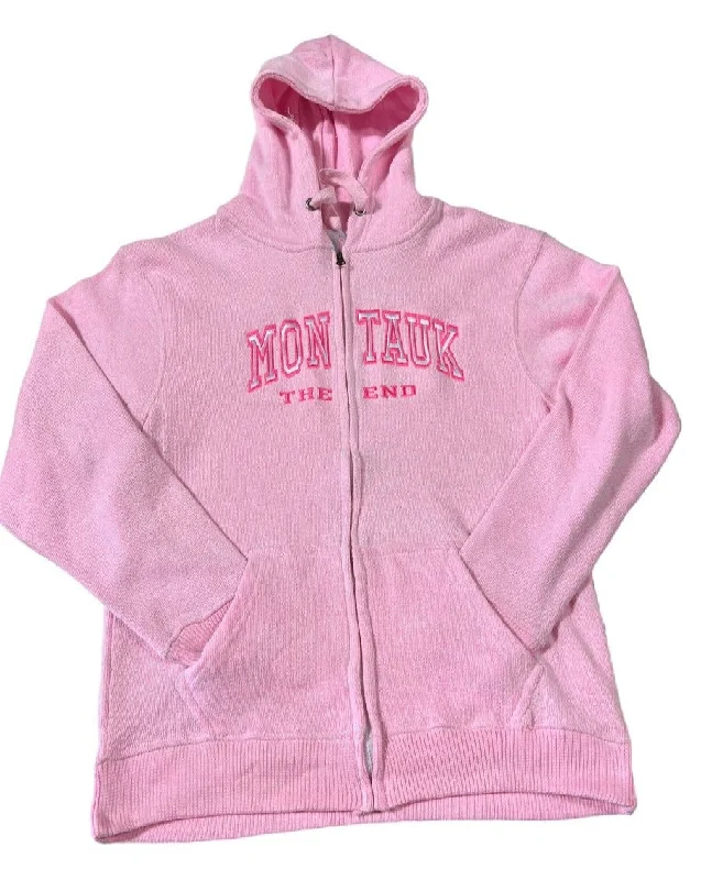 Adult Ragwear Montauk The End Embroidered Nantucket Zip-Up Hoodie in Neon Pink Hoodie with Double Zipper Versatile Adjustable Adult Ragwear Montauk The End Embroidered Nantucket Zip-Up Hoodie in Neon Pink Hoodie with Double Zipper Versatile Adjustable