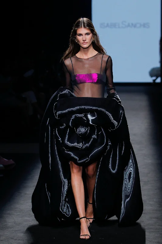 Semi sheer bodice with sculpted liquid fabric skirt patchwork skirt art