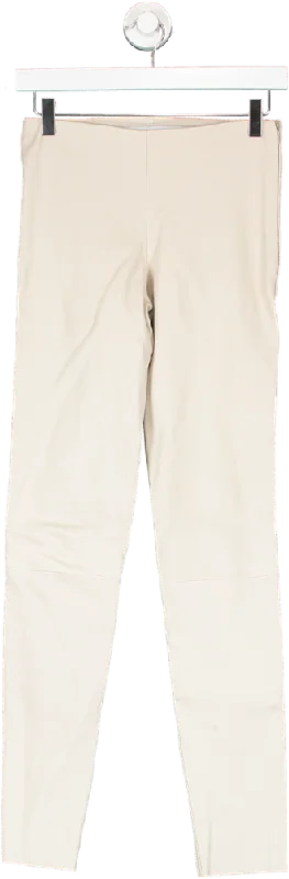 Karen Millen Cream Real Leather Stretch Leggings UK 6 Stylish Side-Stripe Leggings