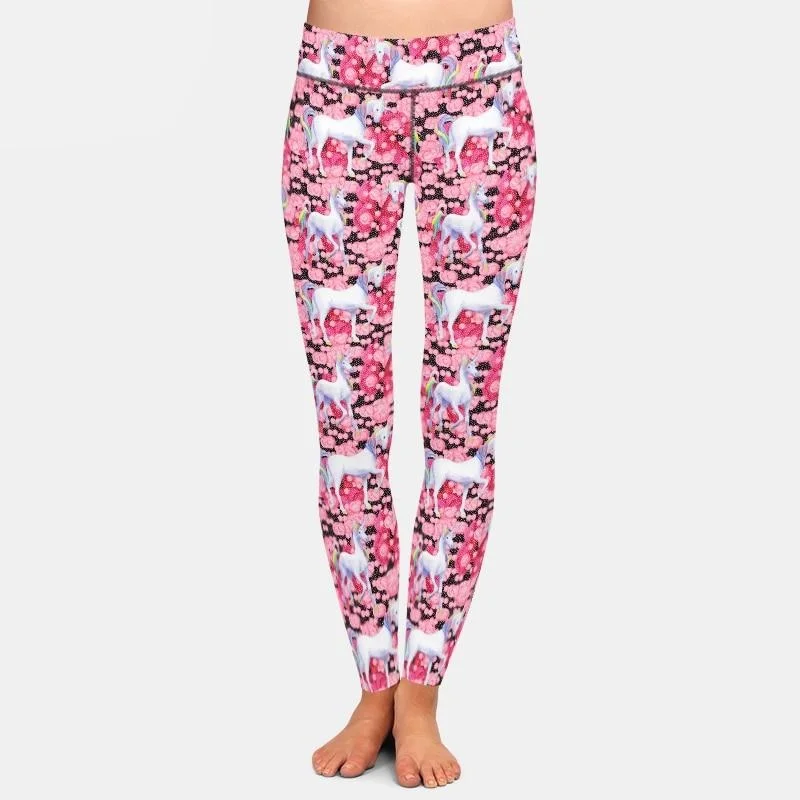 Womens 3D Elegant Unicorns Printed Leggings Trendy Patterned Leggings