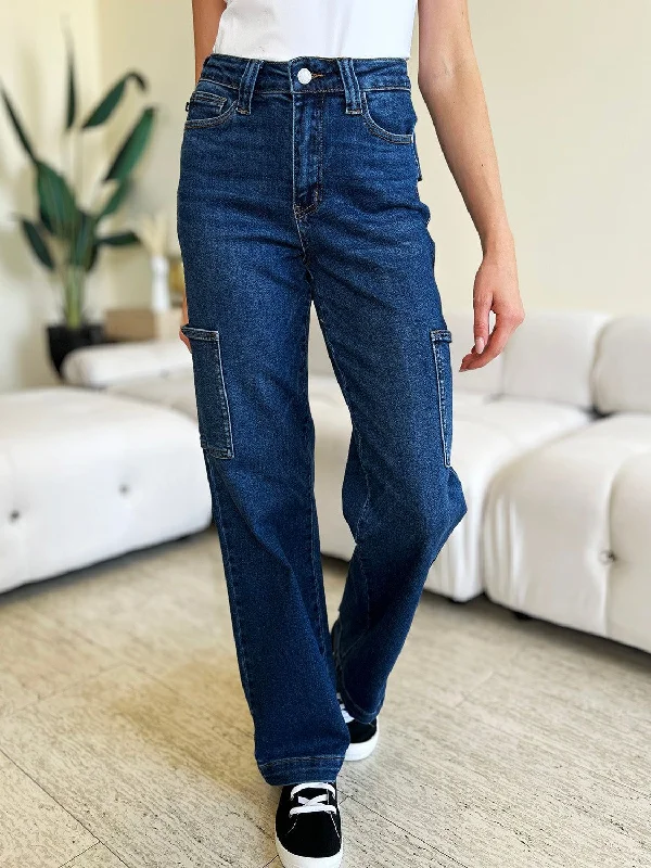 Judy Blue Full Size High Waist Straight Cargo Jeans Casual Distressed Skinny Jeans