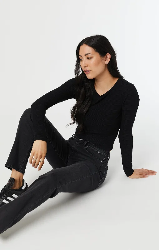 PARIS STRAIGHT LEG JEANS IN SMOKE INDIGO SHAPE Trendy Pleated Waist Jeans
