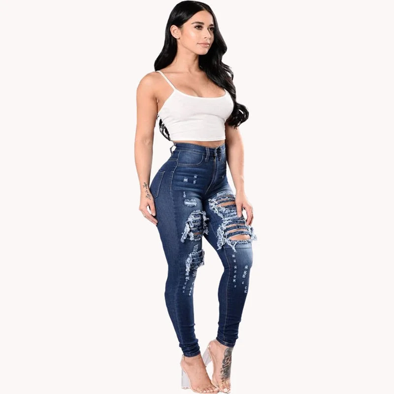 Womens Stretch Skinny Ripped Jeans Comfortable Ankle Jeans
